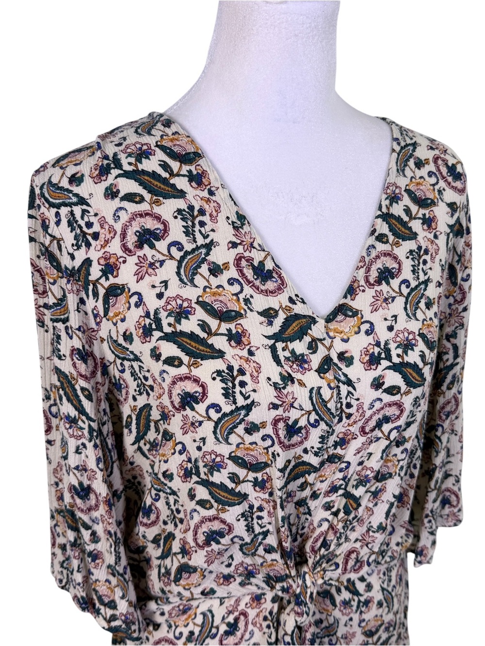 teaRose Floral Boho Tie Front Blouse M V Neck Back Zip Cottagecore - Picture 4 of 11